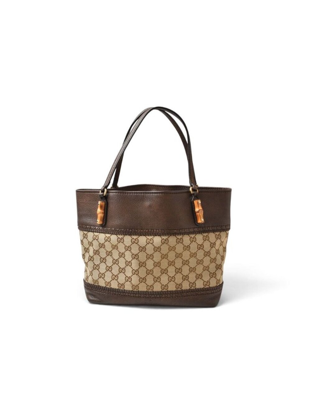 Gucci Tote Bag Gucci Bamboo GG Canvas Leather Brown Beige